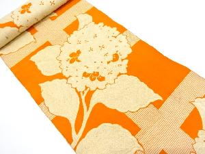 アンティーク　格子に紫陽花模様織り出し　八寸帯地反物